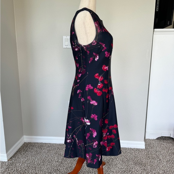 Tommy Hilfigure Floral Motif Paint Splatter Black Casual Fit and Flare Dress - Picture 2 of 9